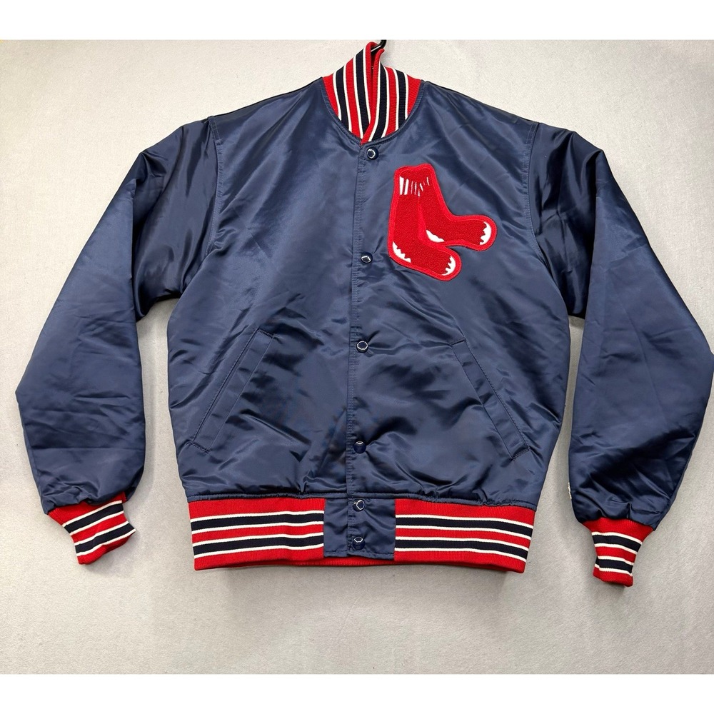 Vtg 80s Boston Red Sox Starter Satin Jacket Medium M Made in USA MLB Bomber Navy